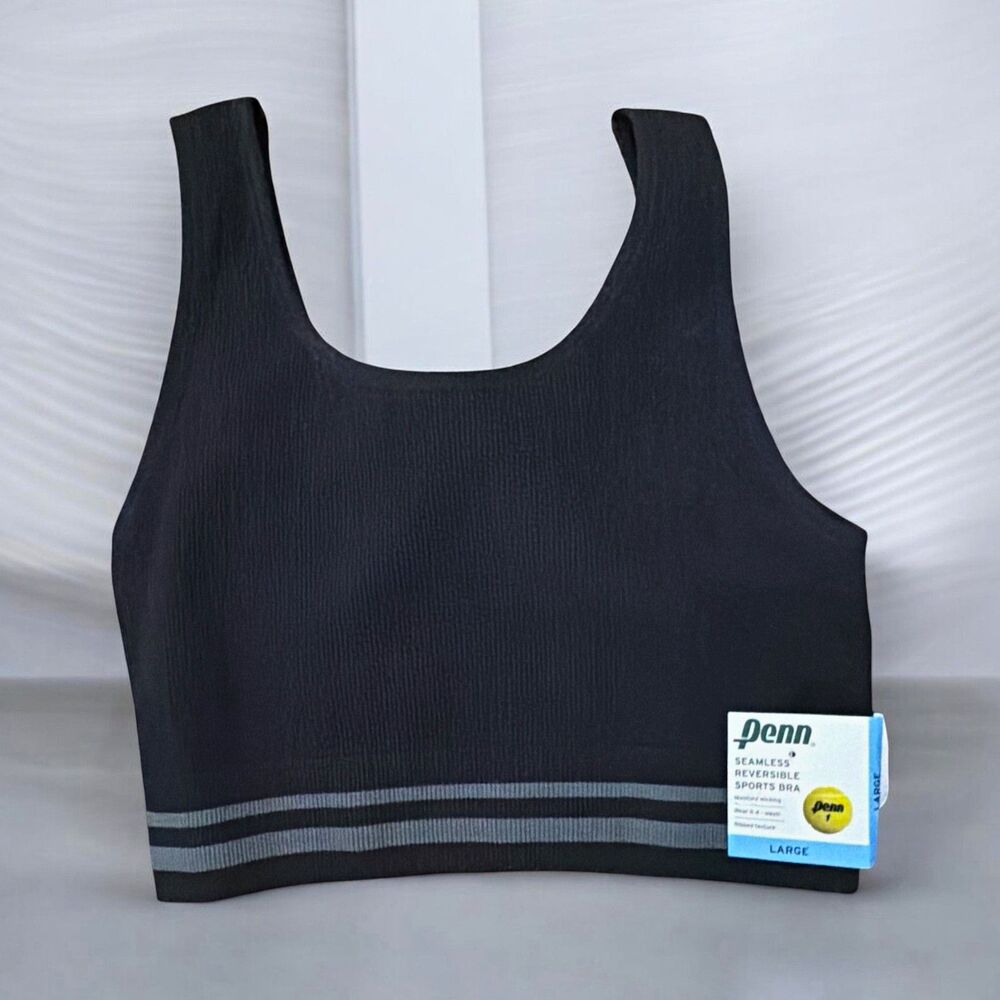Penn Women's Black Seamless Reversible Pullover Wireless Sports Bra Size L